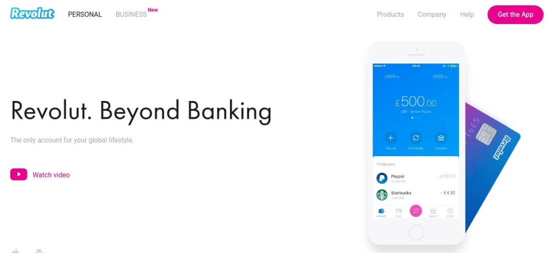 Screenshot der Startseite von Revolut