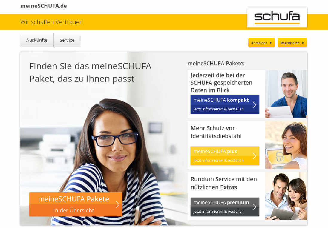 Screenshot der Schufa Homepage