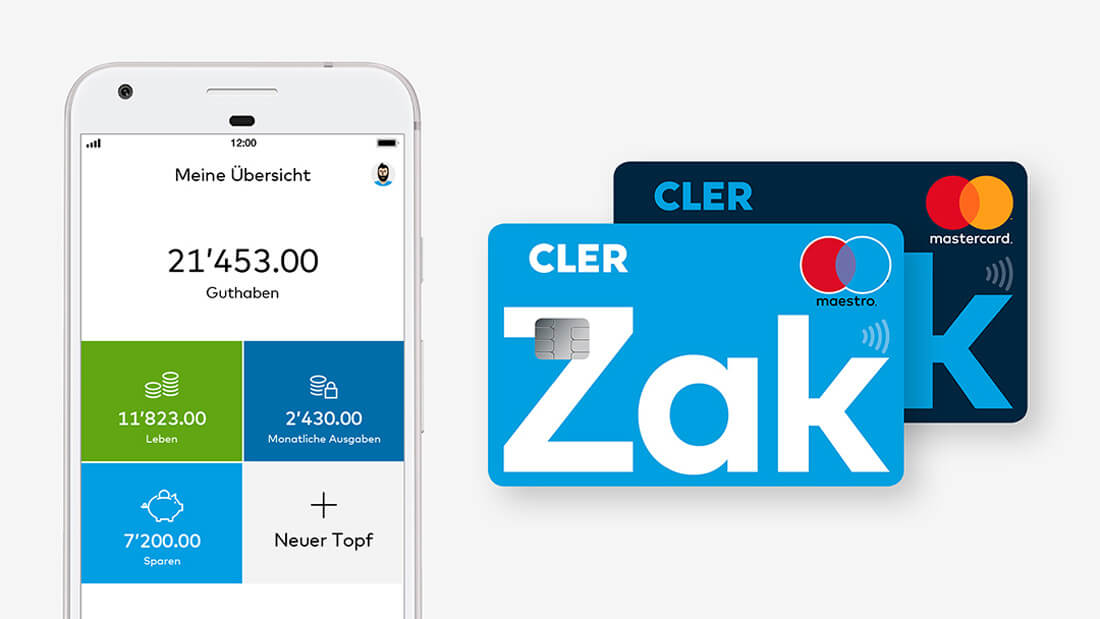 Die Banking-App Zak mit zugehörigen Karten
