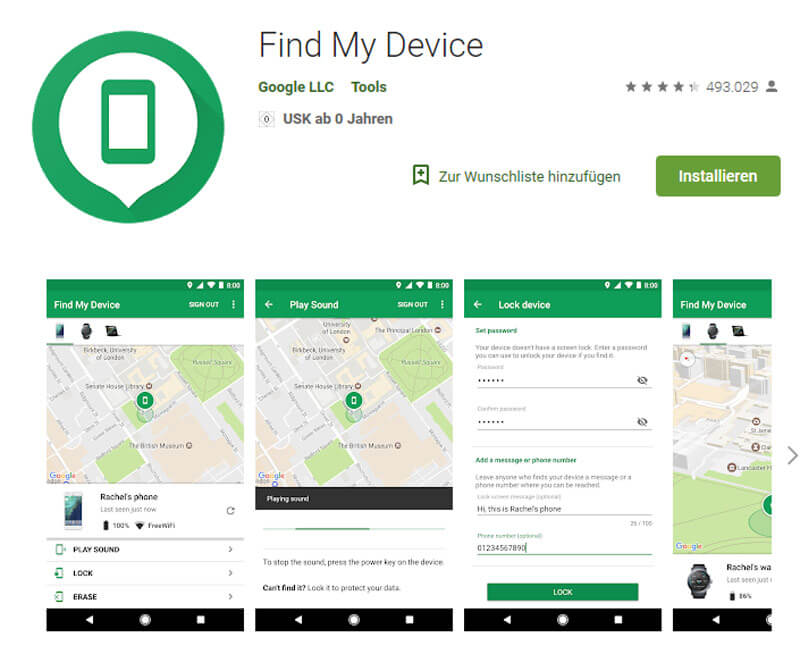 Die App "Find My Device" hilft, Android-Smartphones zu finden. Bild: Screenshot GooglePlay