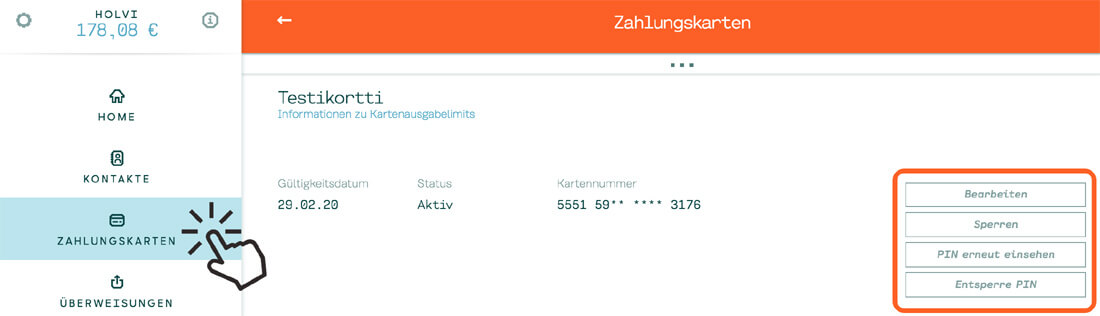 Die Karte des mobilen Kontos sperren. Bild: Screenshot Webseite Holvi