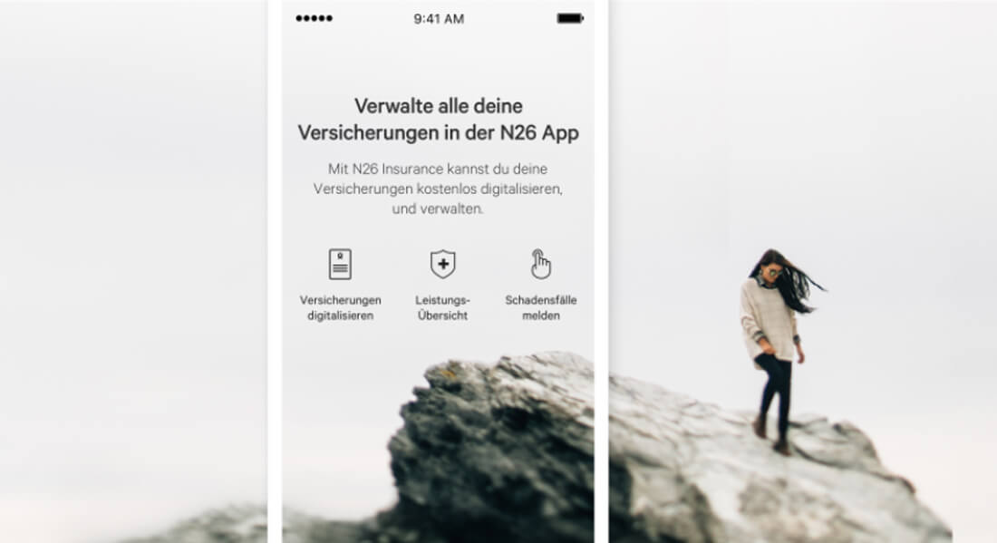 Die Banking-App von N26 mit einem Angebot an Versicherungen. Bild: Screenshot Webseite N26