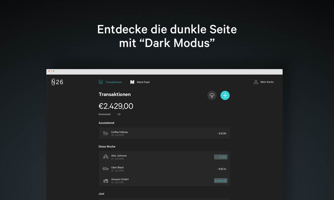 N 26 Web-Version mit eingeschaltetem "Dark Modus"