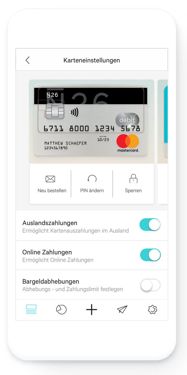 Banking-App auf einem Smartphone, aufgeblättert zum Screen zum Festlegen von Limits.