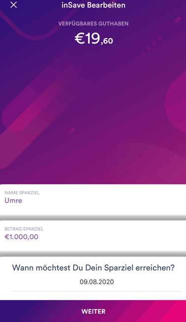 insha-App mit Sparprogramm inSave und inSight zum Einrichten und Erreichen von Sparzielen