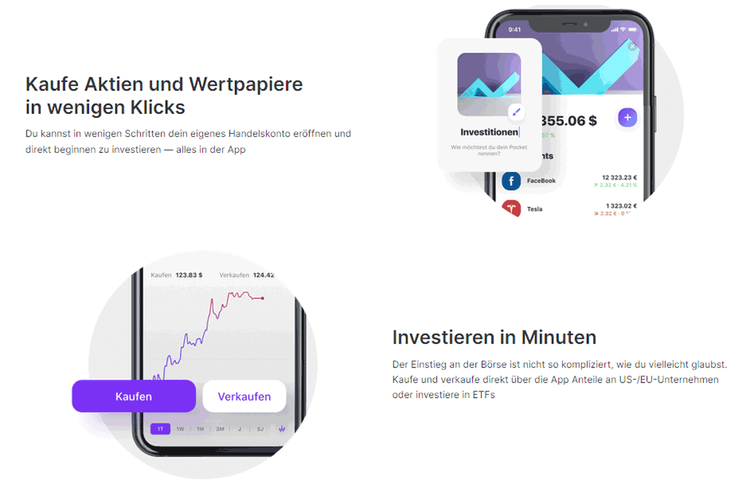 Grafik mit zwei Möglichkeiten, Geld in der Vivid Money App online anzulegen