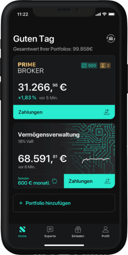 Screenshot der App von Scalable Broker mit aktuellen Aktien-Angeboten und Vermögensverwaltung