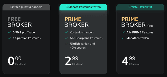 Drei Preisemodelle für das Handeln mit Wertpapieren bei Scalable Broker in Übersicht 