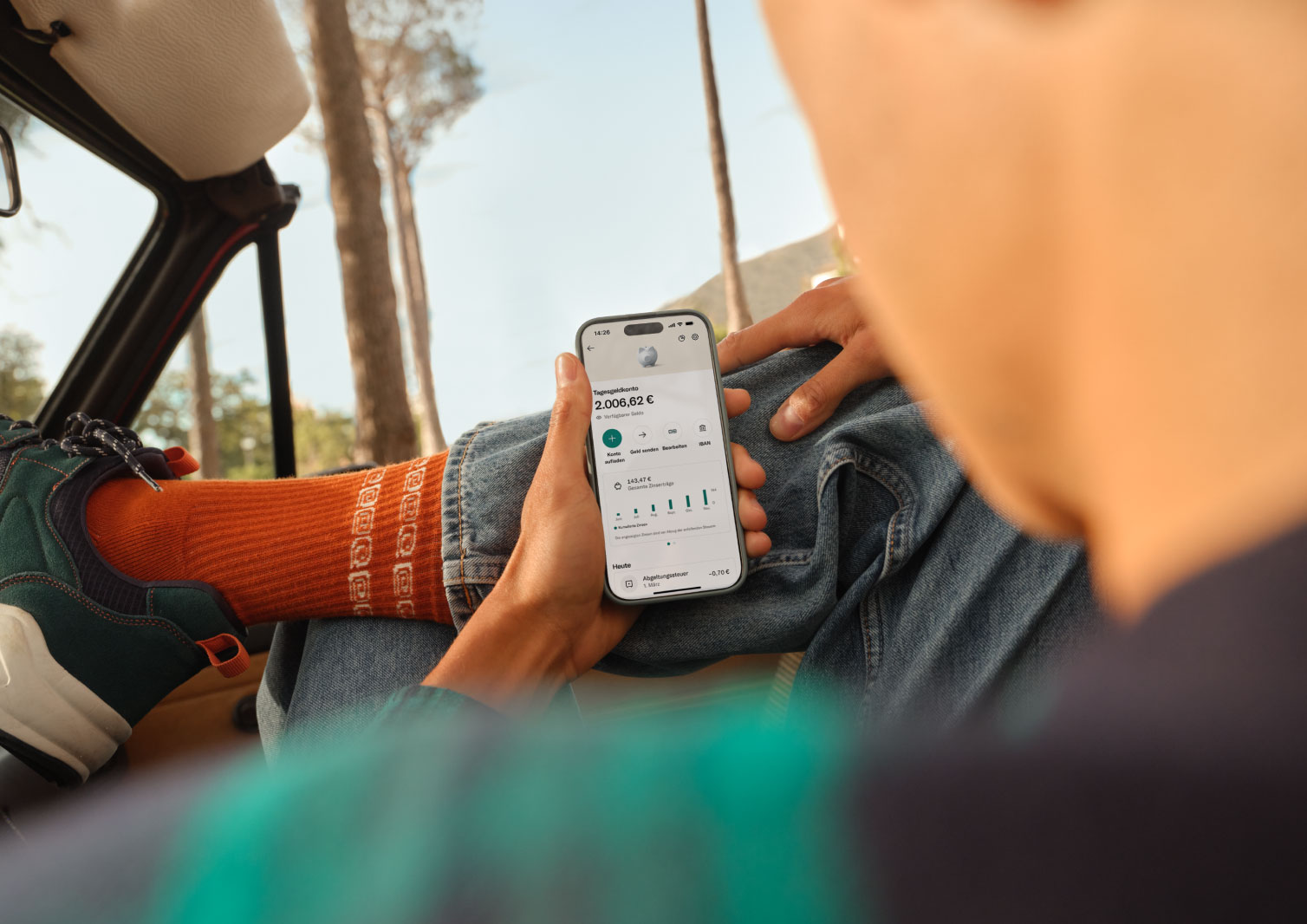 N26 App zeigt Tagesgeldkonto mit 2.006,62 Euro Guthaben und Zinsübersicht