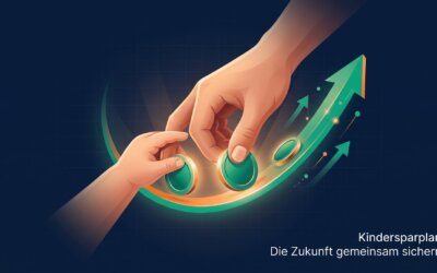 Elternhand und Kinderhand legen gemeinsam Münzen an mit Wachstumspfeilen, Symbol für den Scalable Kindersparplan