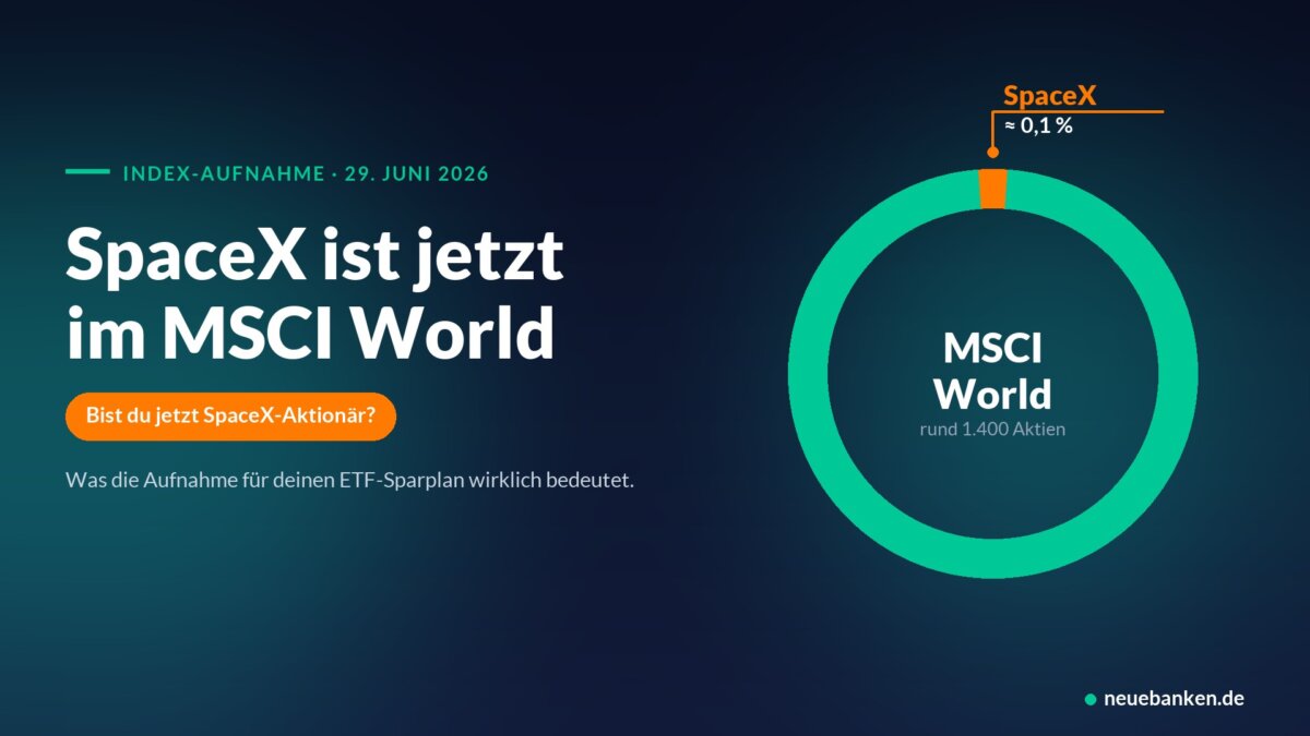 Donut-Grafik: SpaceX macht im MSCI World rund 0,1 Prozent aus, der ETF besteht aus rund 1.400 Aktien