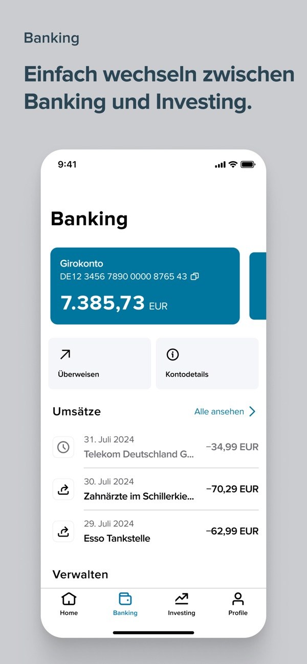 Screenshot der Consorsbank-App: Banking mit Girokonto und Umsätzen (Quelle: Apple App Store (Consorsbank, BNP Paribas))